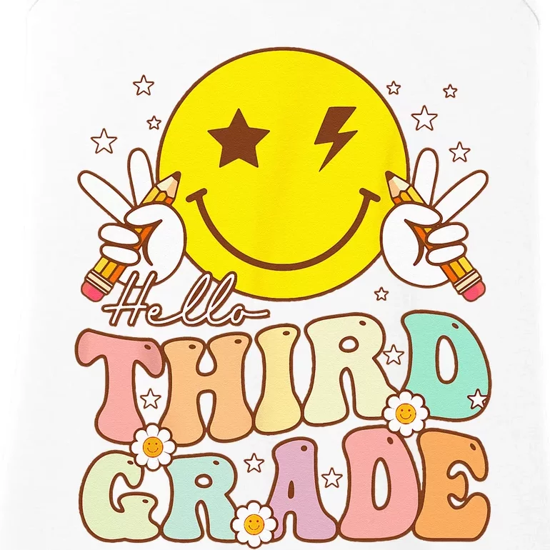 Hello Third Grade Hippie Smile Face 3rd Grade Back To School Ladies Essential Tank