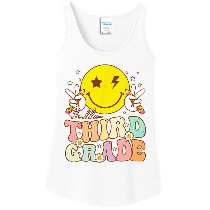 Hello Third Grade Hippie Smile Face 3rd Grade Back To School Ladies Essential Tank