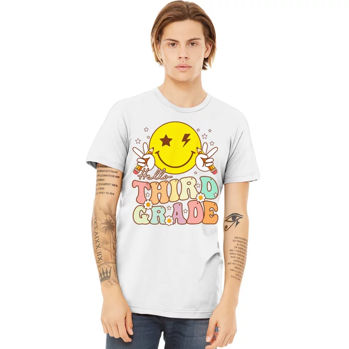 Hello Third Grade Hippie Smile Face 3rd Grade Back To School Premium T-Shirt