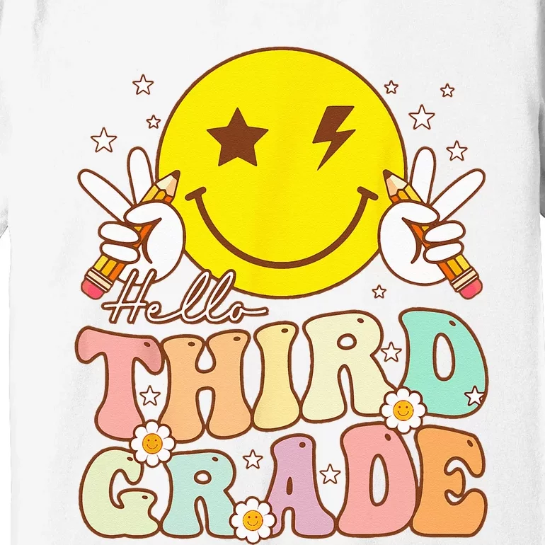 Hello Third Grade Hippie Smile Face 3rd Grade Back To School Premium T-Shirt