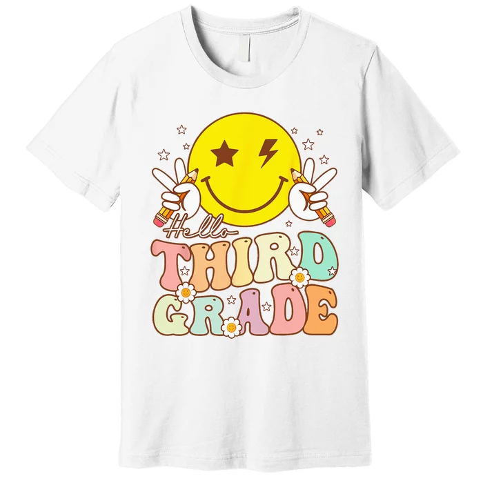 Hello Third Grade Hippie Smile Face 3rd Grade Back To School Premium T-Shirt