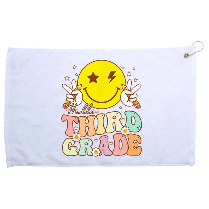 Hello Third Grade Hippie Smile Face 3rd Grade Back To School Grommeted Golf Towel