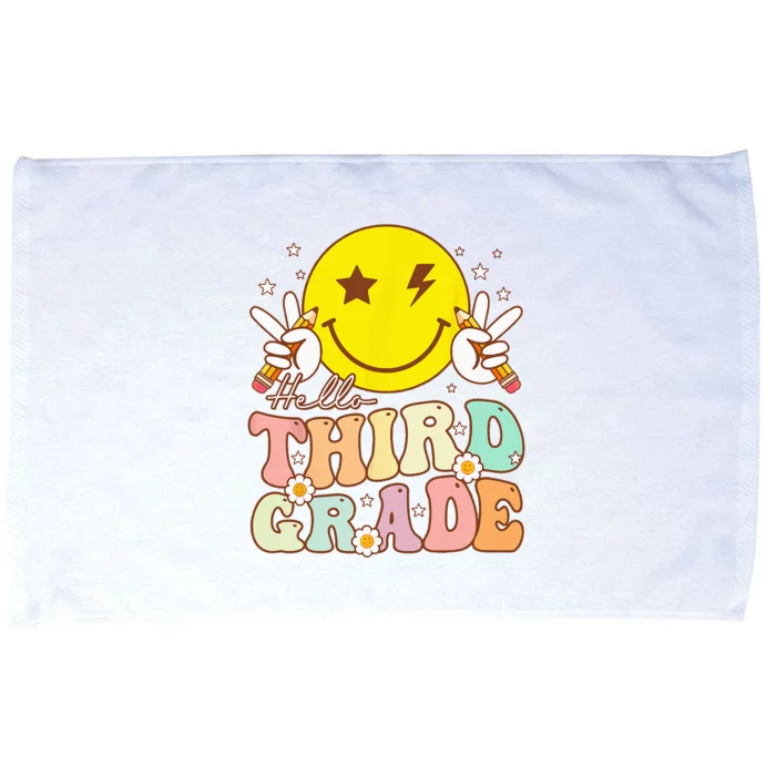 Hello Third Grade Hippie Smile Face 3rd Grade Back To School Microfiber Hand Towel