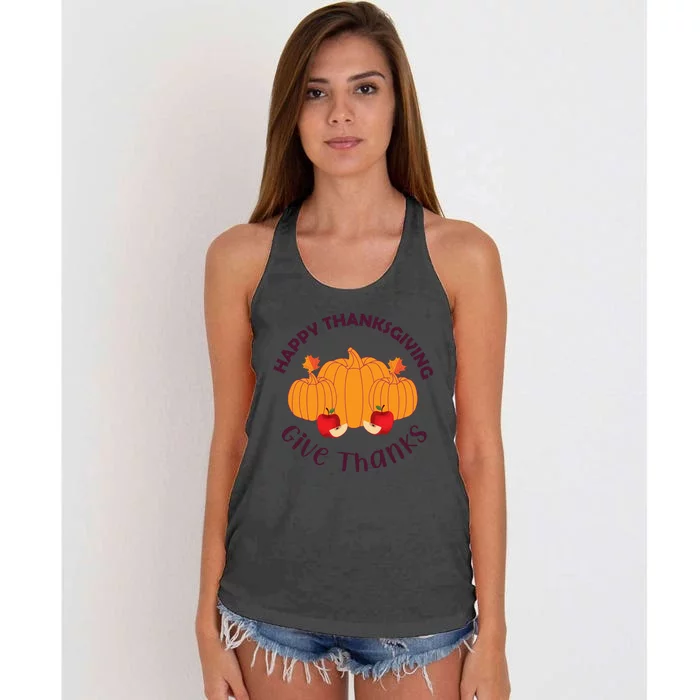 Happy Thanksgiving Give Thanks Graphic Women's Knotted Racerback Tank