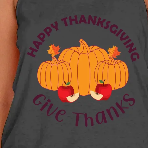 Happy Thanksgiving Give Thanks Graphic Women's Knotted Racerback Tank