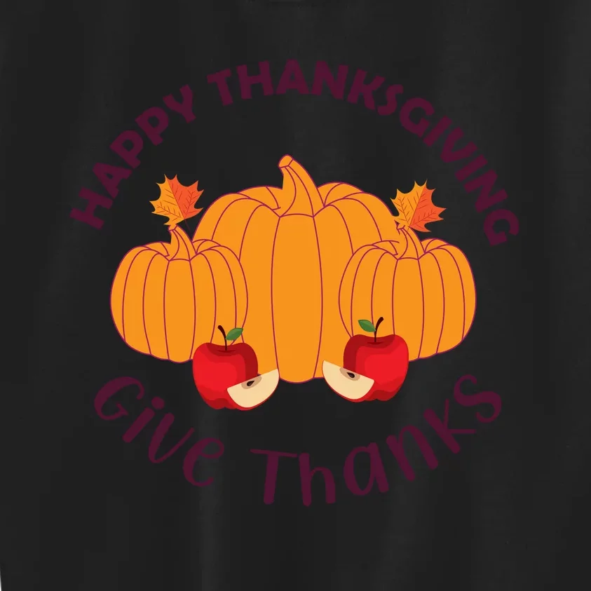 Happy Thanksgiving Give Thanks Graphic Kids Sweatshirt