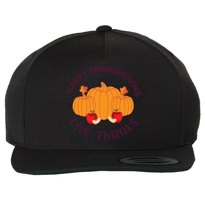 Happy Thanksgiving Give Thanks Graphic Wool Snapback Cap