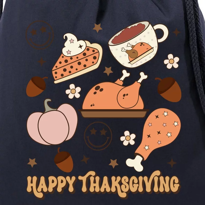 Happy Thanksgiving Groovy Family Thanksgiving Matching Outfits Drawstring Bag