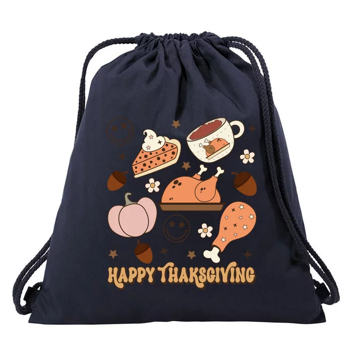 Happy Thanksgiving Groovy Family Thanksgiving Matching Outfits Drawstring Bag