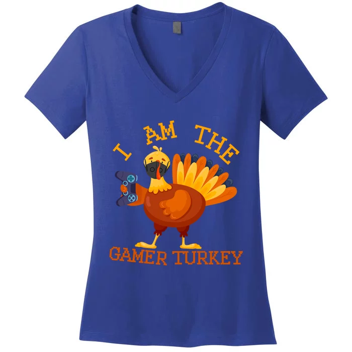 Happy Thanksgiving Gamer Turkey Mask Matching Family Group Gift Women's V-Neck T-Shirt