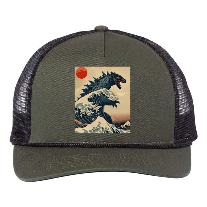 Hokusai The Great Kaiju Off Kanagawa Vintage Japanese Art Retro Rope Trucker Hat Cap