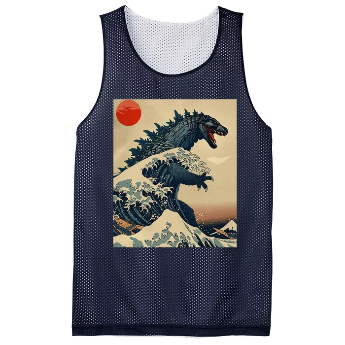 Hokusai The Great Kaiju Off Kanagawa Vintage Japanese Art Mesh Reversible Basketball Jersey Tank