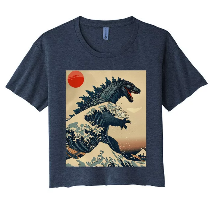 Hokusai The Great Kaiju Off Kanagawa Vintage Japanese Art Women's Crop Top Tee