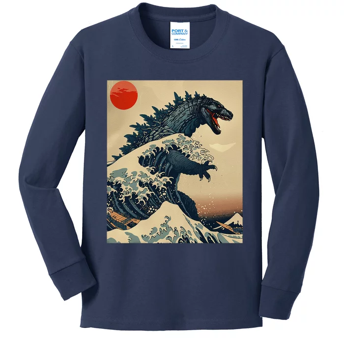 Hokusai The Great Kaiju Off Kanagawa Vintage Japanese Art Kids Long Sleeve Shirt