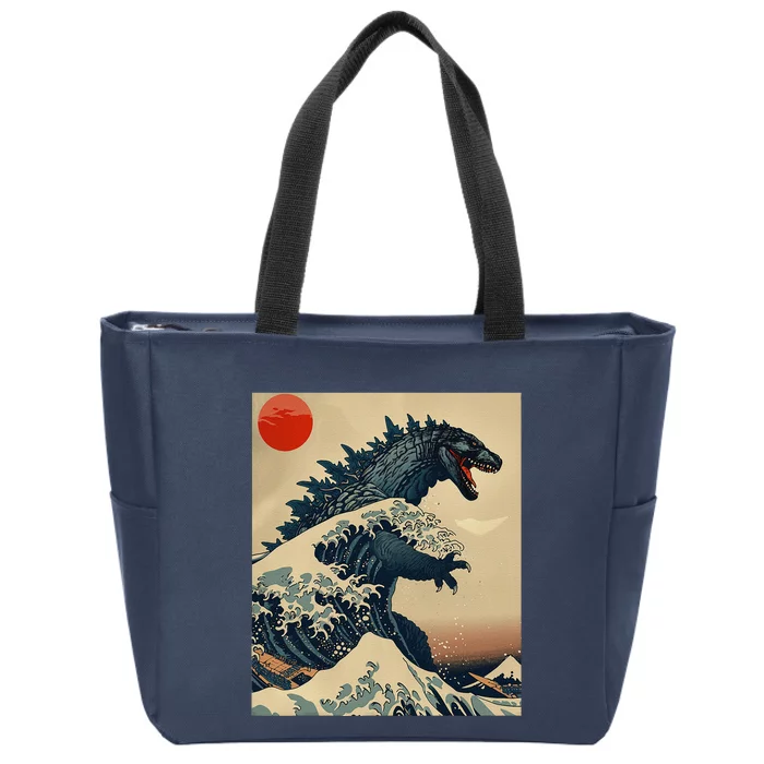 Hokusai The Great Kaiju Off Kanagawa Vintage Japanese Art Zip Tote Bag