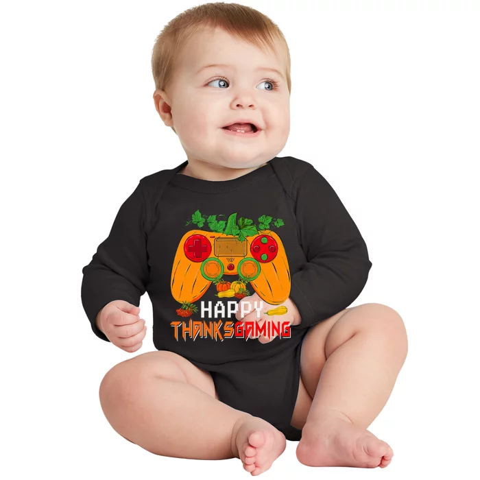 Happy Thanksgiving Gaming Game Controller Fall Pumpkin Lover Baby Long Sleeve Bodysuit