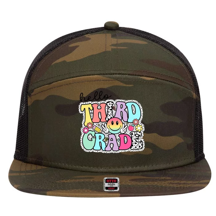 Hello Third Grade Team 3rd Grade Girl Teacher Back To School 7 Panel Mesh Trucker Snapback Hat