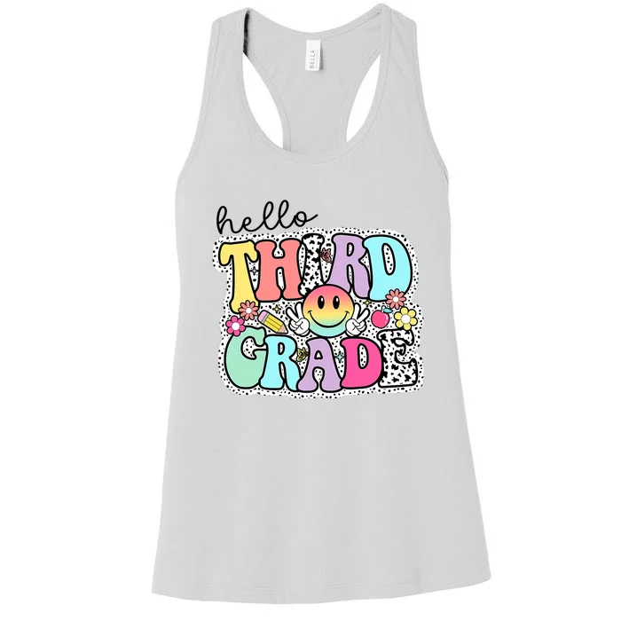 Hello Third Grade Team 3rd Grade Girl Teacher Back To School Women's Racerback Tank