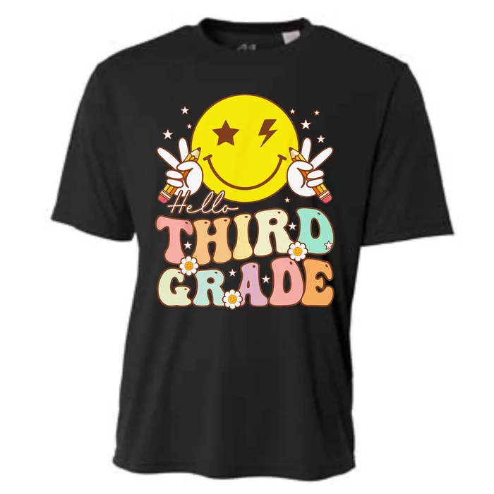 Hello Third Grade Hippie Smile Face 3rd Grade Back To School Cooling Performance Crew T-Shirt