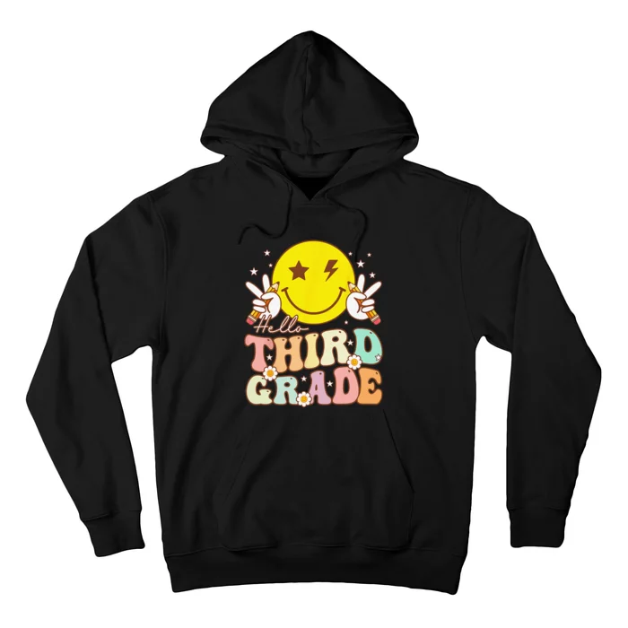 Hello Third Grade Hippie Smile Face 3rd Grade Back To School Hoodie