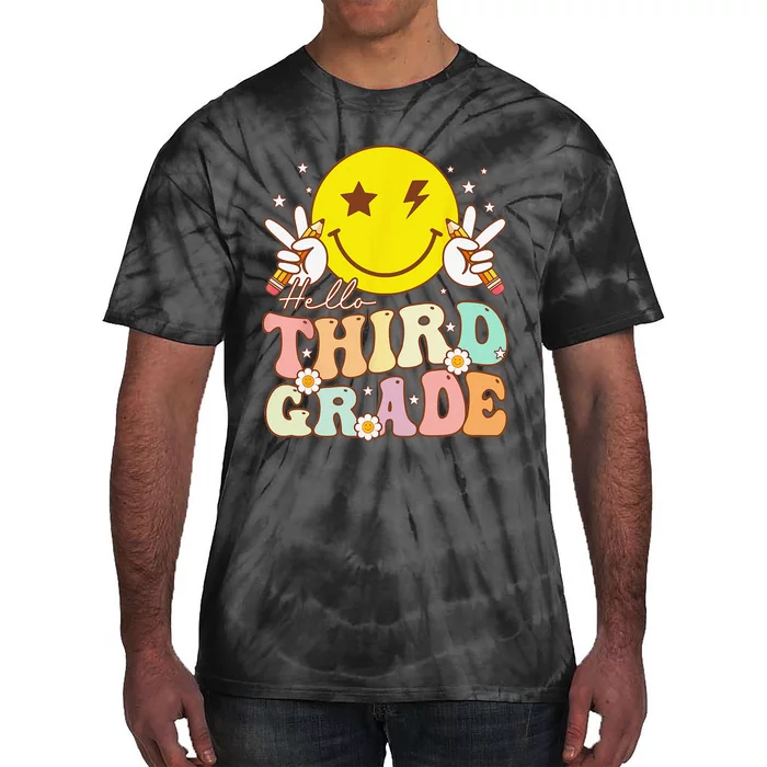 Hello Third Grade Hippie Smile Face 3rd Grade Back To School Tie-Dye T-Shirt