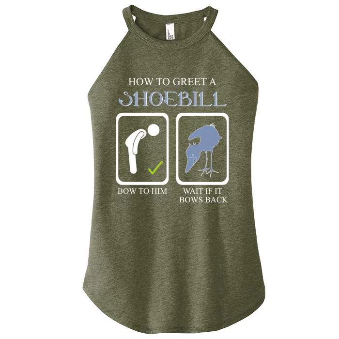 How To Greet A Shoebill Stork African Bird Lover Funny Gift Women’s Perfect Tri Rocker Tank