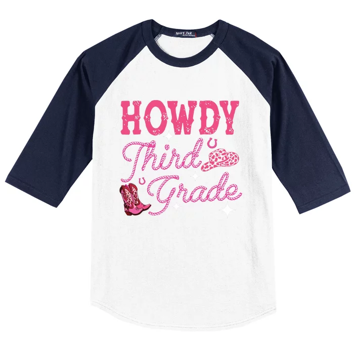 Howdy Third Grade 3rd Grade Teacher Western Cowboy Cowgirls Baseball Sleeve Shirt