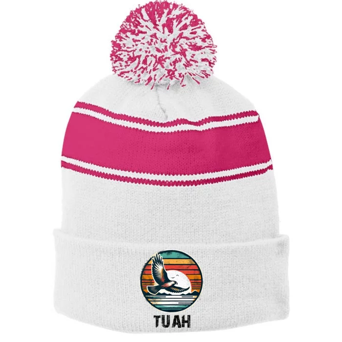 Hawk Tuah Hawk Tush Stripe Pom Pom Beanie