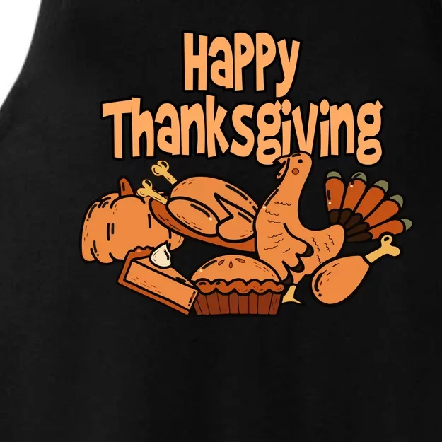 Happy Thanksgiving Holiday Festive Turkey Ladies Tri-Blend Wicking Tank