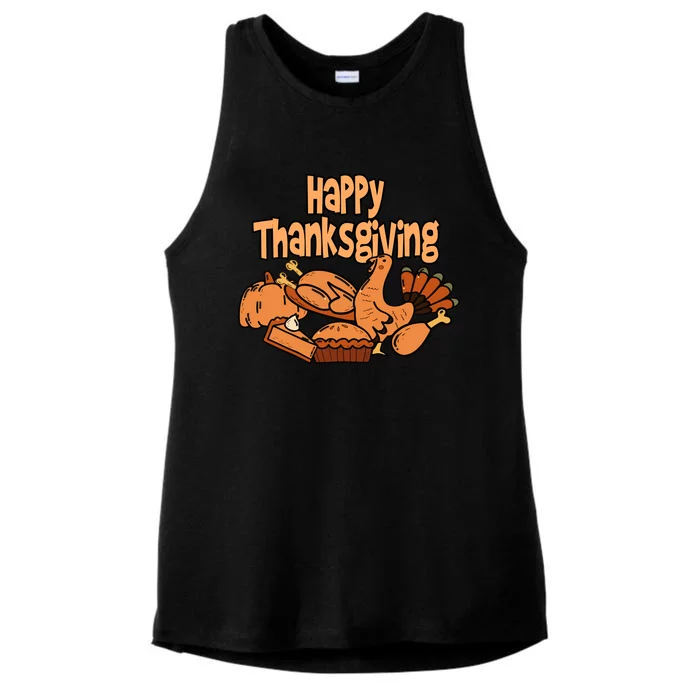 Happy Thanksgiving Holiday Festive Turkey Ladies Tri-Blend Wicking Tank