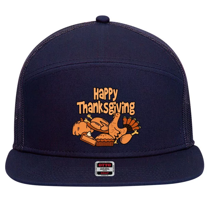 Happy Thanksgiving Holiday Festive Turkey 7 Panel Mesh Trucker Snapback Hat