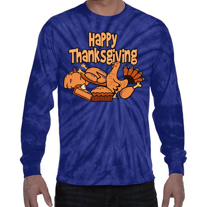 Happy Thanksgiving Holiday Festive Turkey Tie-Dye Long Sleeve Shirt