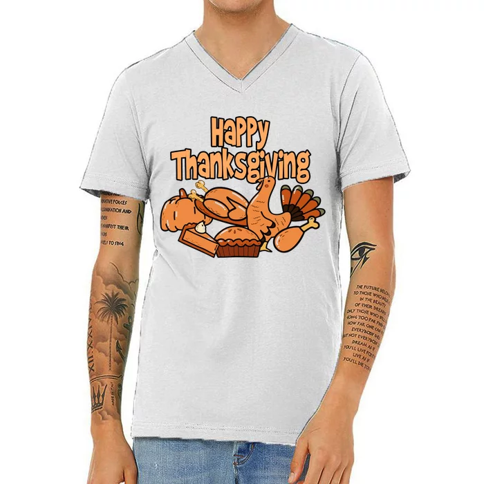 Happy Thanksgiving Holiday Festive Turkey V-Neck T-Shirt