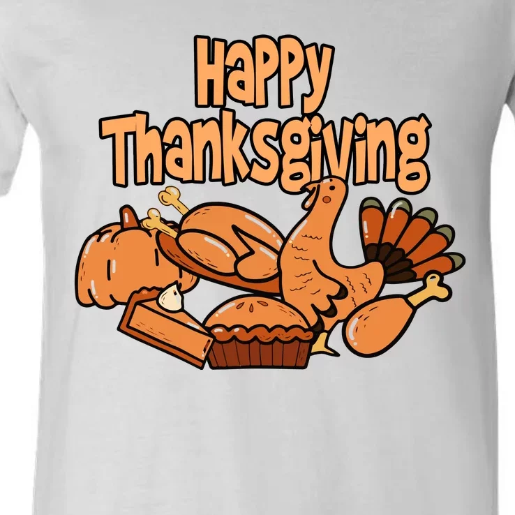 Happy Thanksgiving Holiday Festive Turkey V-Neck T-Shirt