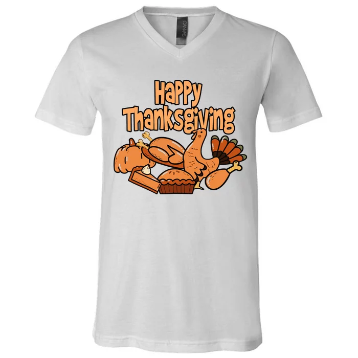 Happy Thanksgiving Holiday Festive Turkey V-Neck T-Shirt