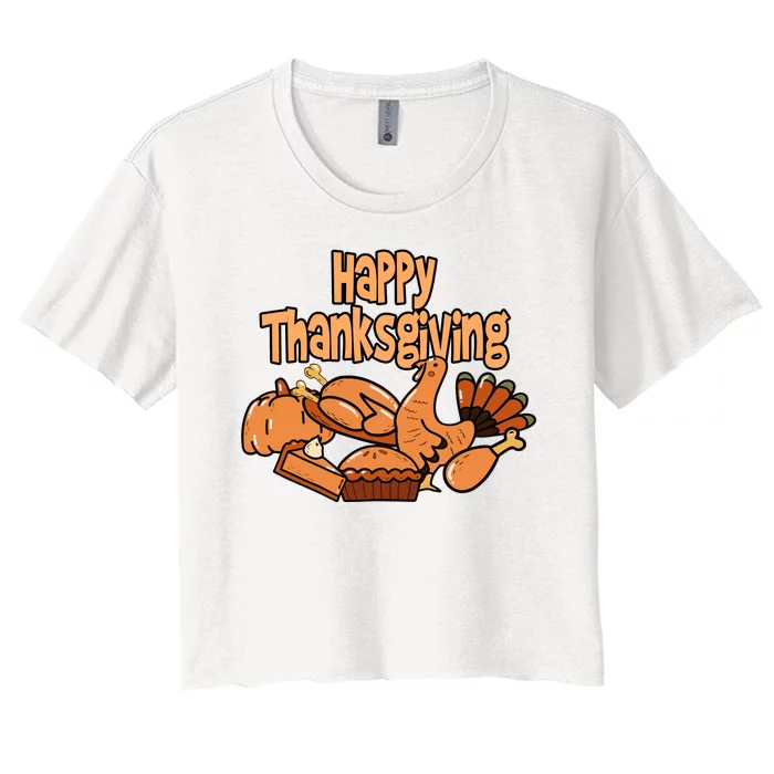 Happy Thanksgiving Holiday Festive Turkey Women's Crop Top Tee