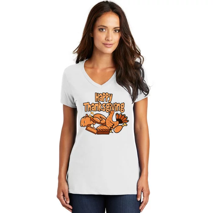 Happy Thanksgiving Holiday Festive Turkey Women's V-Neck T-Shirt