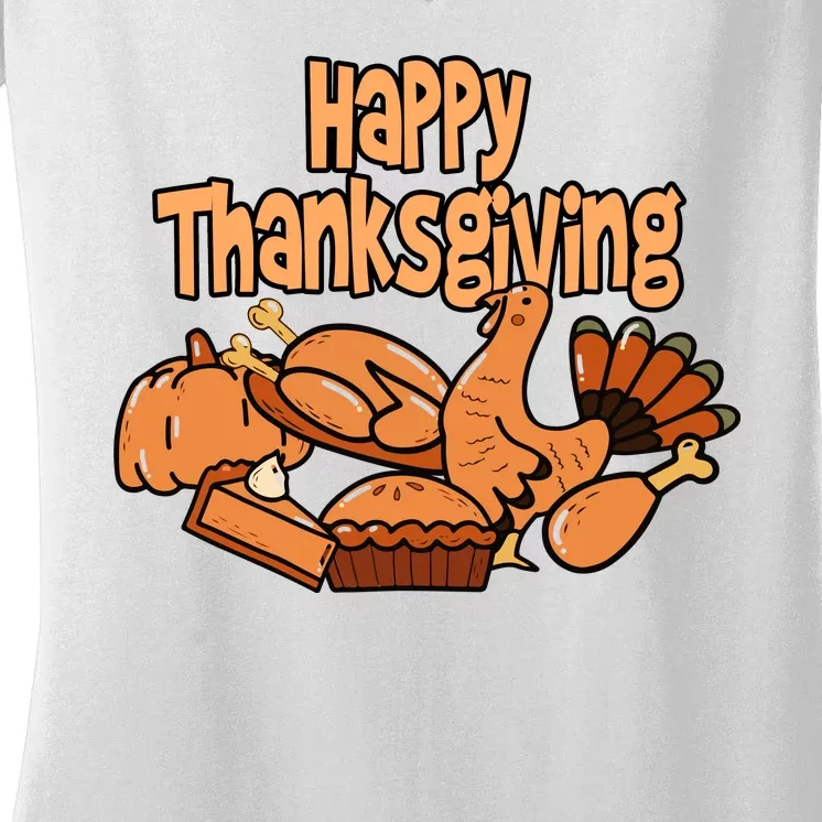 Happy Thanksgiving Holiday Festive Turkey Women's V-Neck T-Shirt