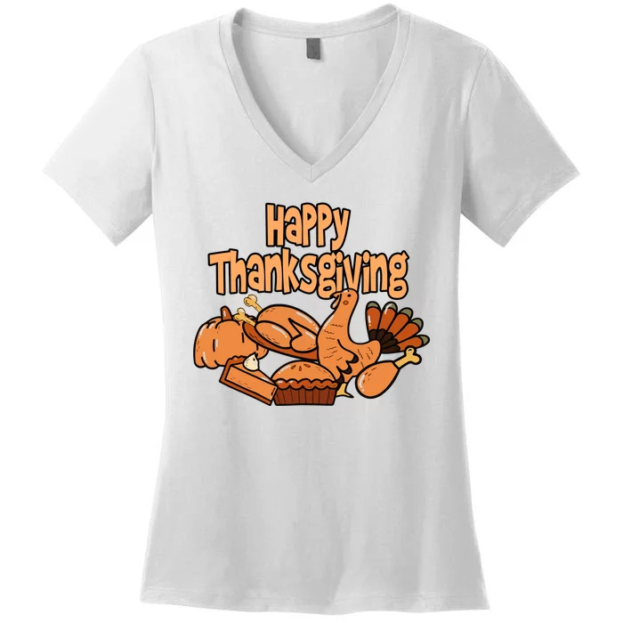 Happy Thanksgiving Holiday Festive Turkey Women's V-Neck T-Shirt