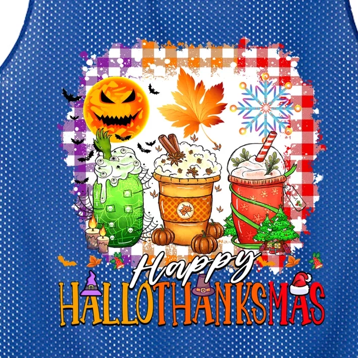 Halloween Thanksgiving Happy Hallothanksmas Coffee Latte Great Gift Mesh Reversible Basketball Jersey Tank