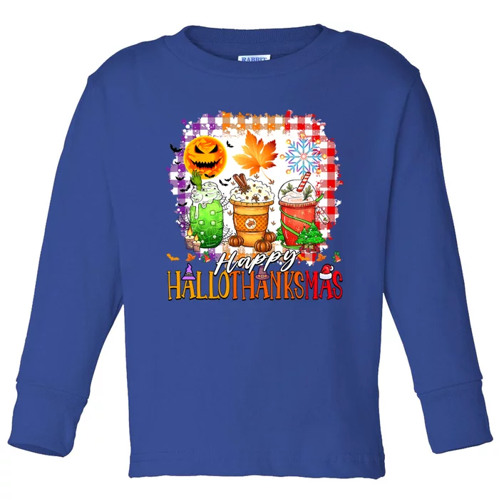 Halloween Thanksgiving Happy Hallothanksmas Coffee Latte Great Gift Toddler Long Sleeve Shirt