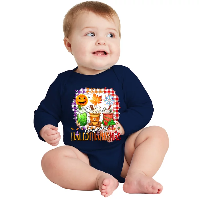 Halloween Thanksgiving Happy Hallothanksmas Coffee Latte Great Gift Baby Long Sleeve Bodysuit