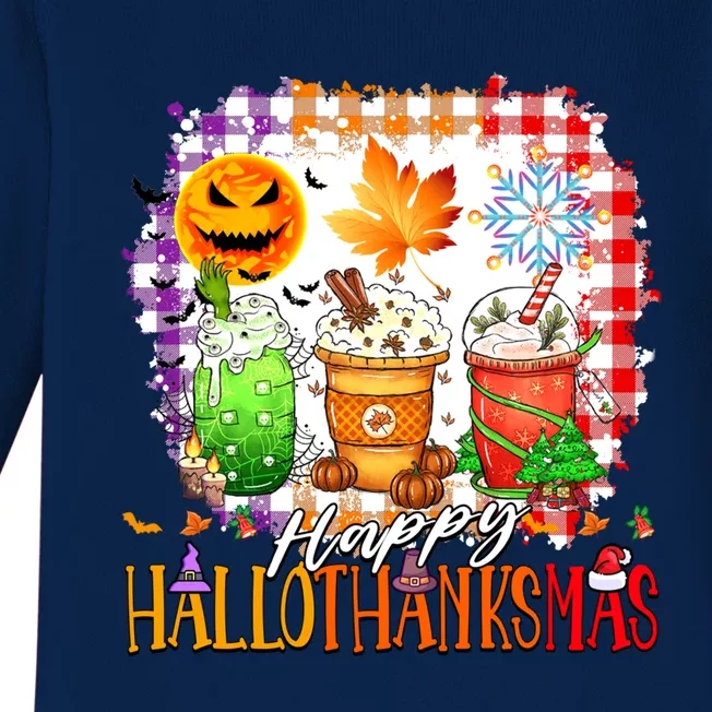 Halloween Thanksgiving Happy Hallothanksmas Coffee Latte Great Gift Baby Long Sleeve Bodysuit