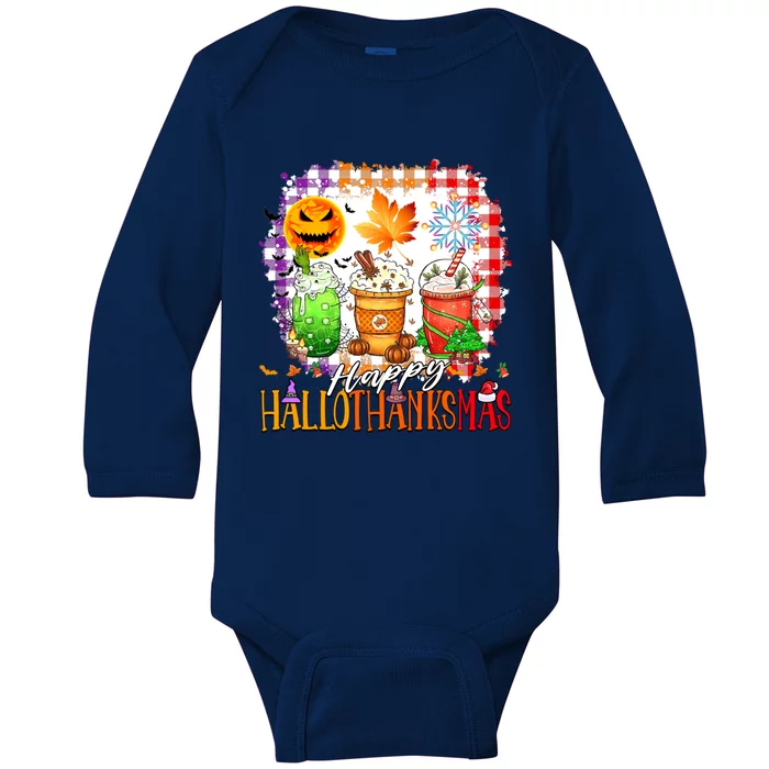 Halloween Thanksgiving Happy Hallothanksmas Coffee Latte Great Gift Baby Long Sleeve Bodysuit