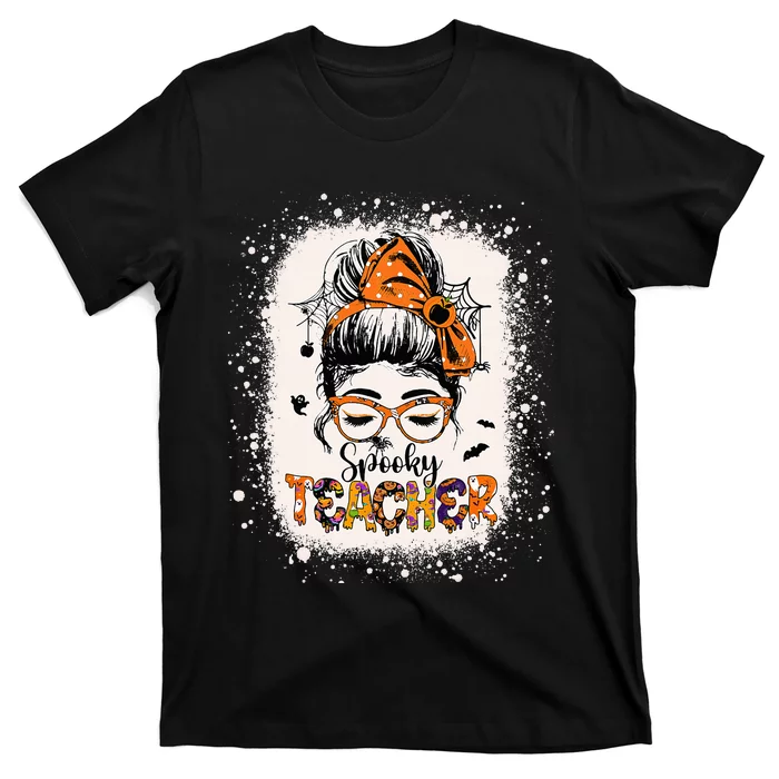 Halloween Teacher Hair Accessories Spooky Messy Bun Styles T-Shirt