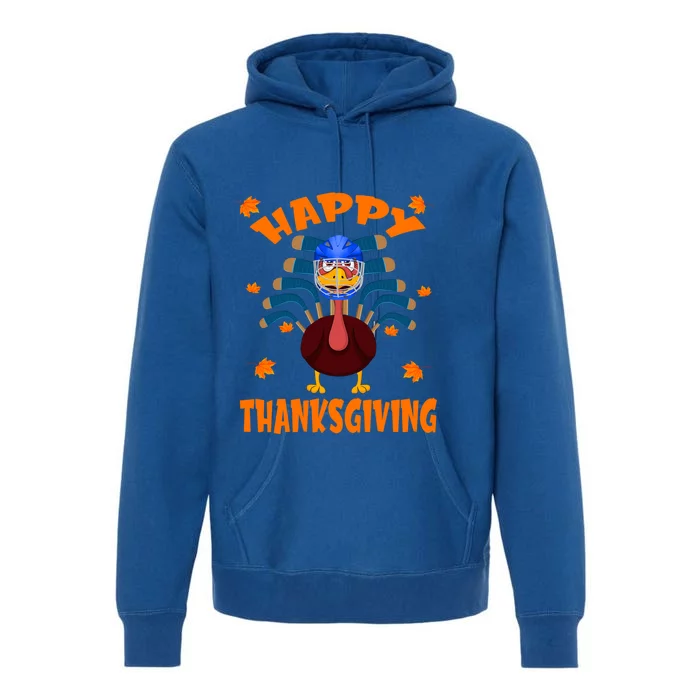 Happy Thanksgiving Hockey Lover Turkey Playing Hockey Gift Premium Hoodie