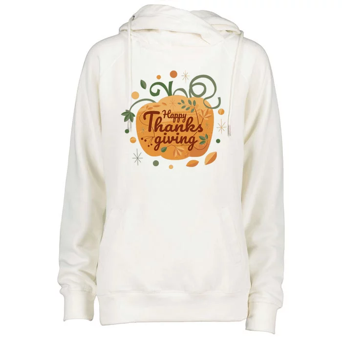 Happy Thanksgiving Holiday Pumpkin Autumn Womens Funnel Neck Pullover Hood