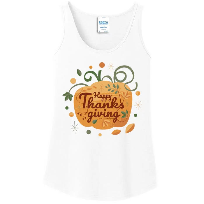 Happy Thanksgiving Holiday Pumpkin Autumn Ladies Essential Tank