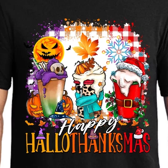 Halloween Thanksgiving Happy Hallothanksmas Coffee Latte Gift Pajama Set