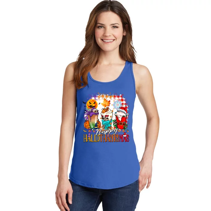 Halloween Thanksgiving Happy Hallothanksmas Coffee Latte Gift Ladies Essential Tank